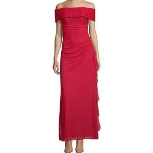 Betsy & Adam Ruched Off the Shoulder Gown Dress Red Size 6